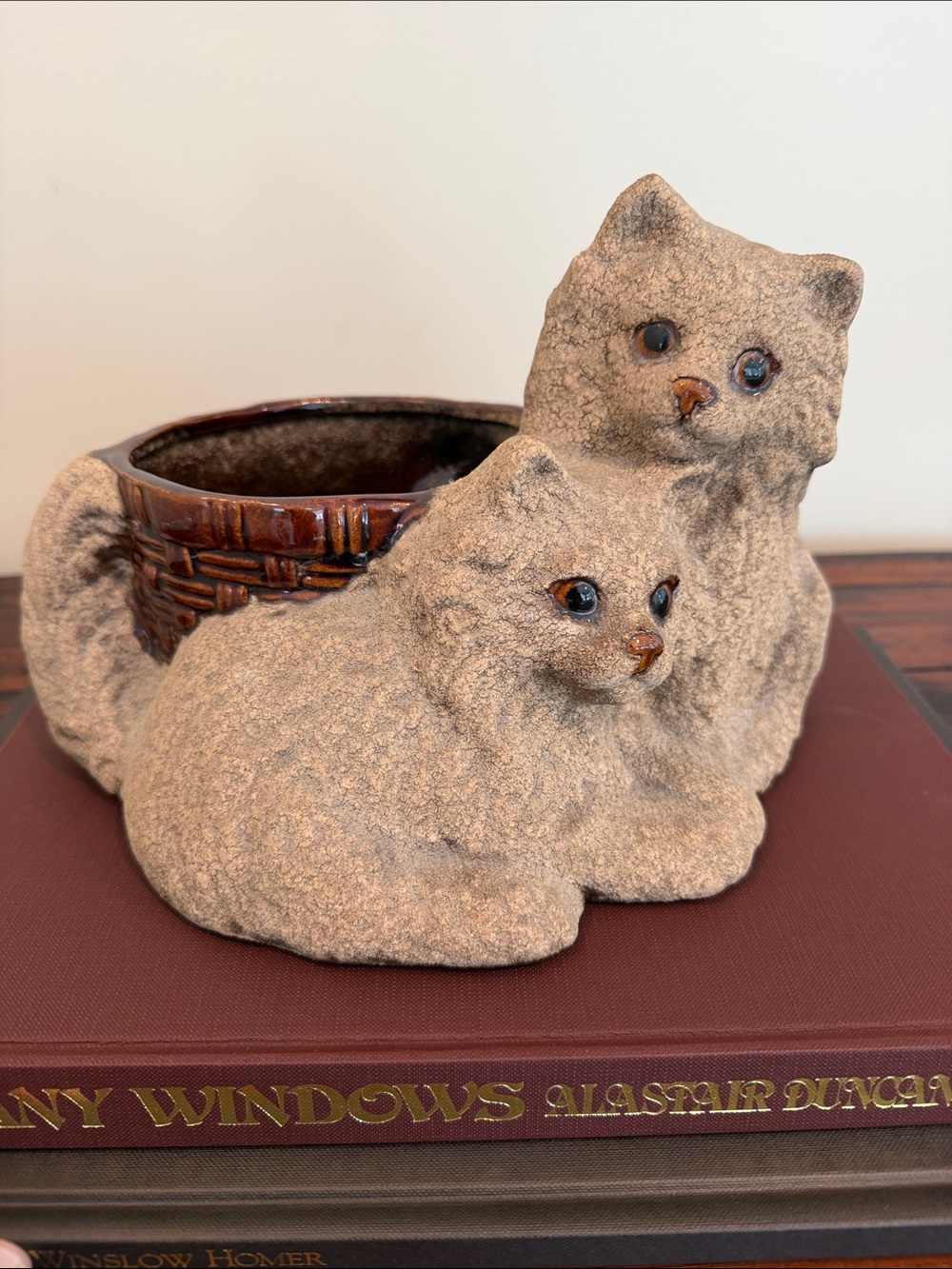 Vintage Royal Haeger Cat Kitten Planter, Basket Weave